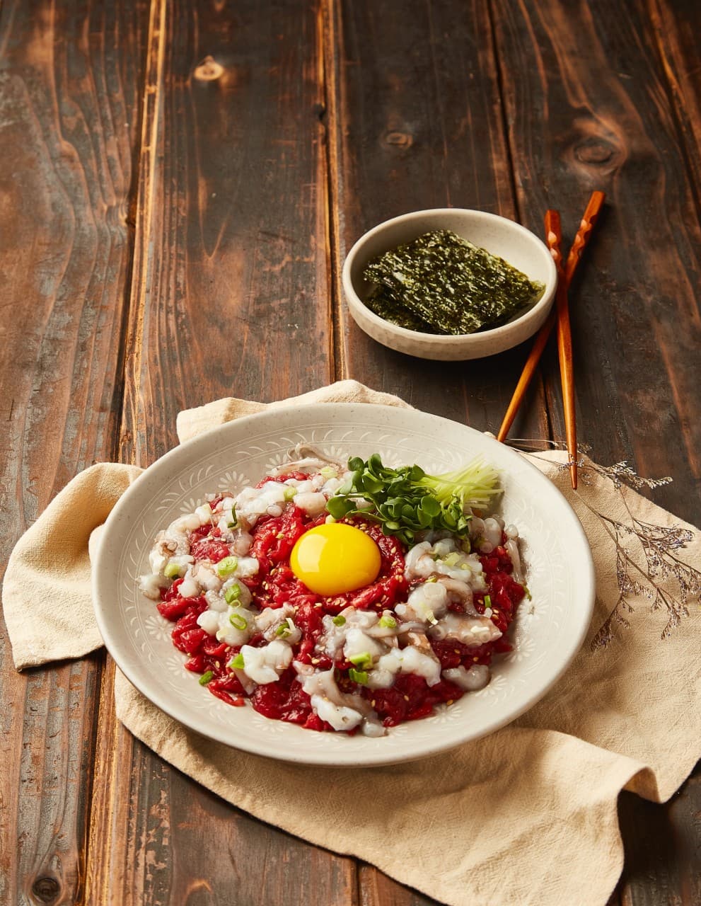 テナガダコとユッケのたたき